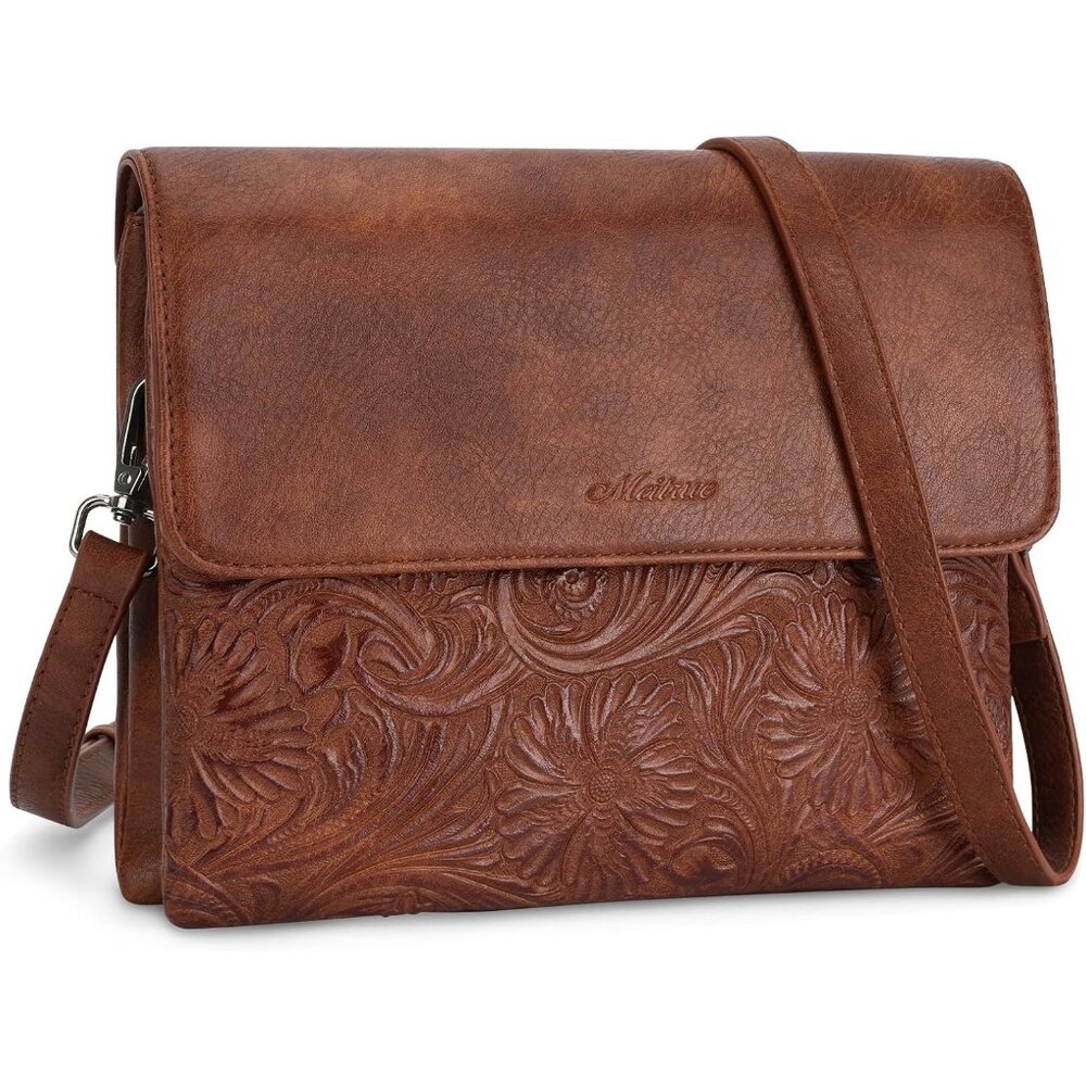 〽️Women Brown Vegan Leather Cell Phone Purse with Adjustable Strap Crossbody Bag